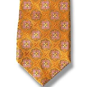 Vintage Robert Talbott Necktie Mens Orange Pink Yellow Silk Floral Best of Class